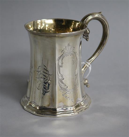 A Victorian engraved silver Christening mug by Hawksworth, Eyre & Co, Sheffield, 1854, 92mm.